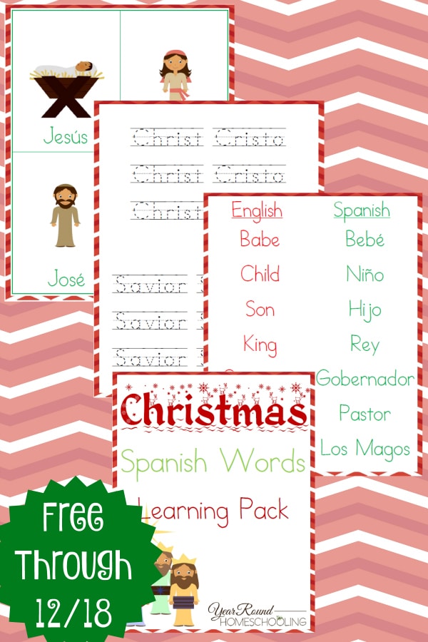 Christmas Spanish Words Learning Pack - By Year Round Homeschooling