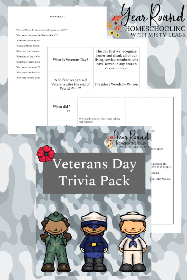 Veterans Day Trivia Pack Year Round Homeschooling
